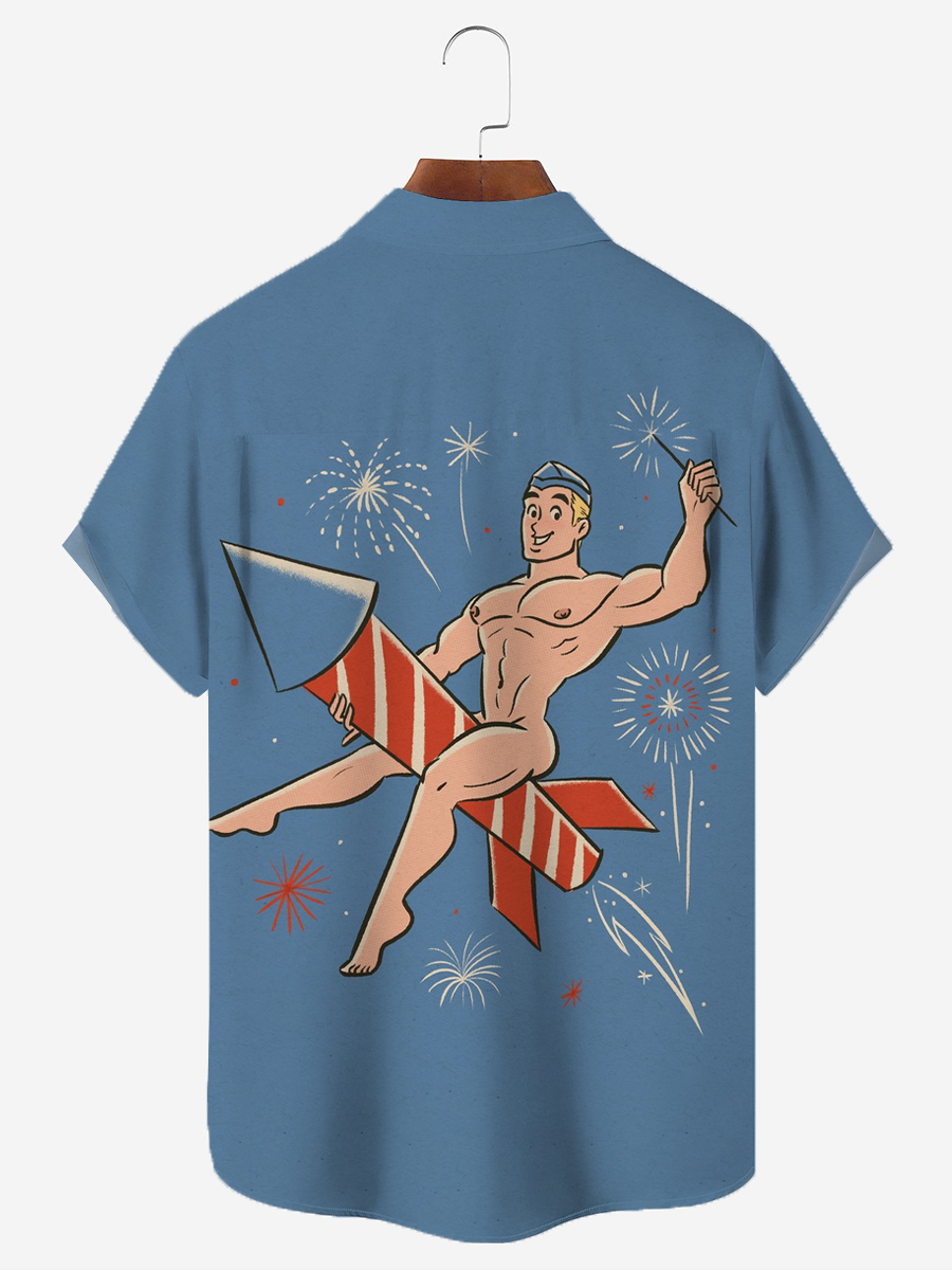 Men's Hawaiian Shirts Funny Happy Independence Day Print Aloha Shirts