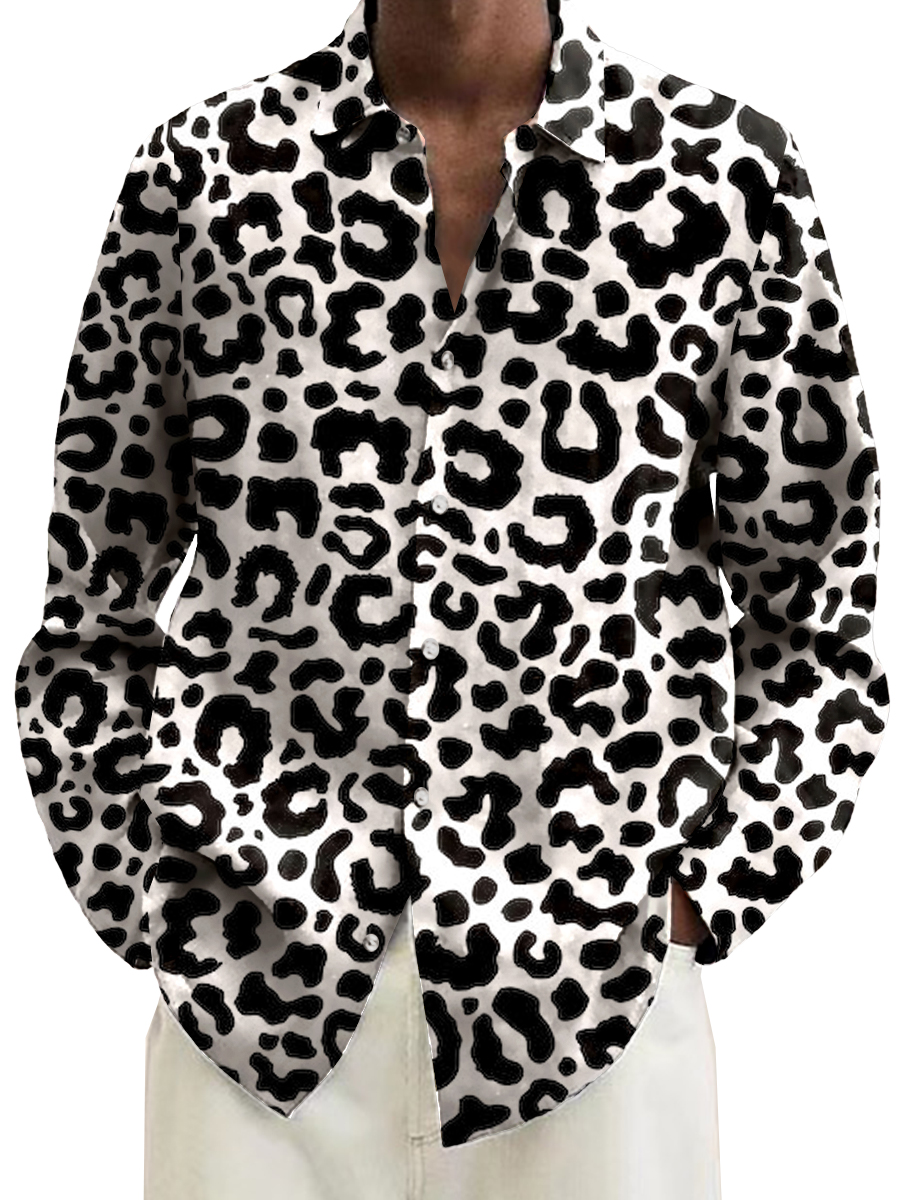 Retro Leopard Pattern Long Sleeve Hawaiian Shirt
