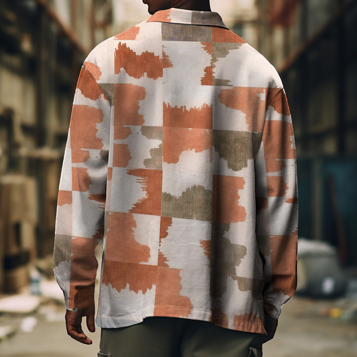 Men's Casual Jacket Retro Geometric Pattern Long Sleeve Pockets Shirt Jacket