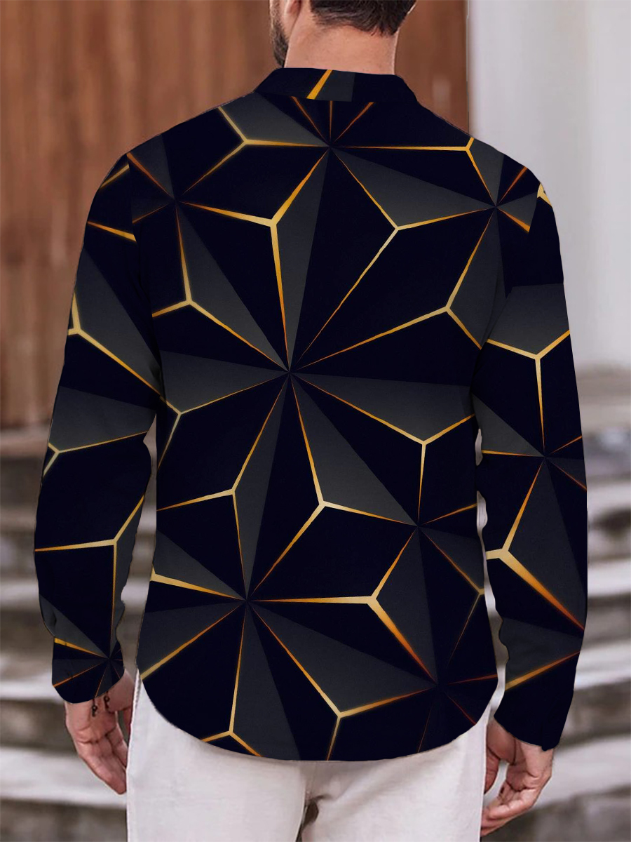 Men's Shirt Geometry Print Casual Vacation Oversized Long Sleeve Shirt