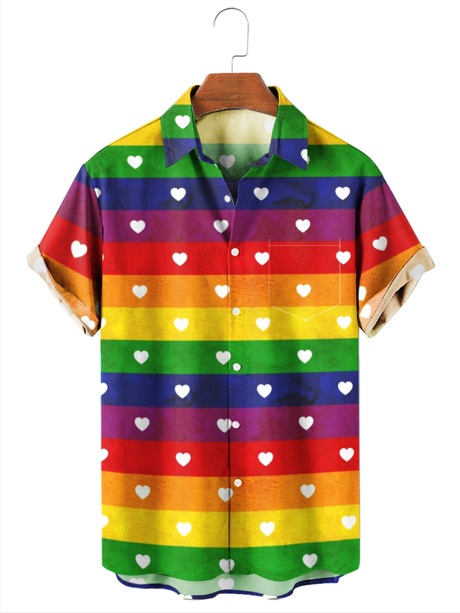 Men's Hawaiian Shirts Love Is Love Rainbow Print Shirts