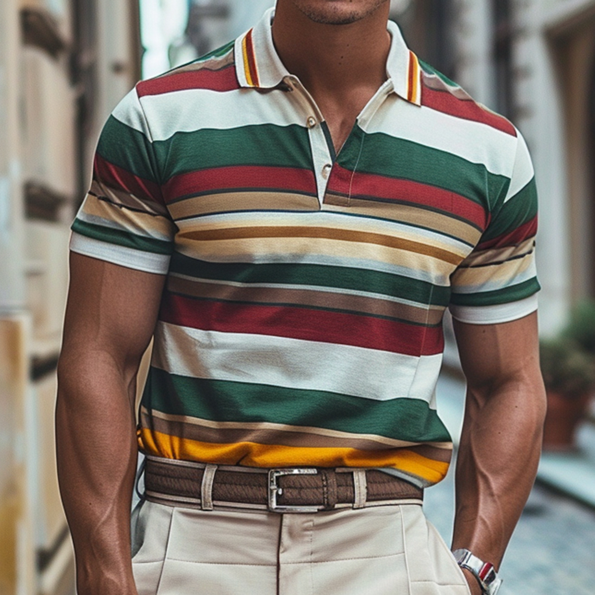Men's Multicolor Stripes Polo Shirt