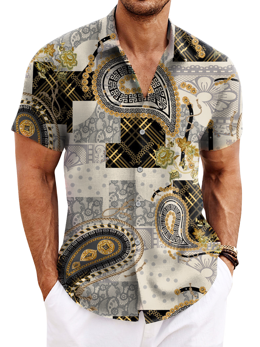 Retro Paisley Geometry Pattern Shirt Men's Shirt