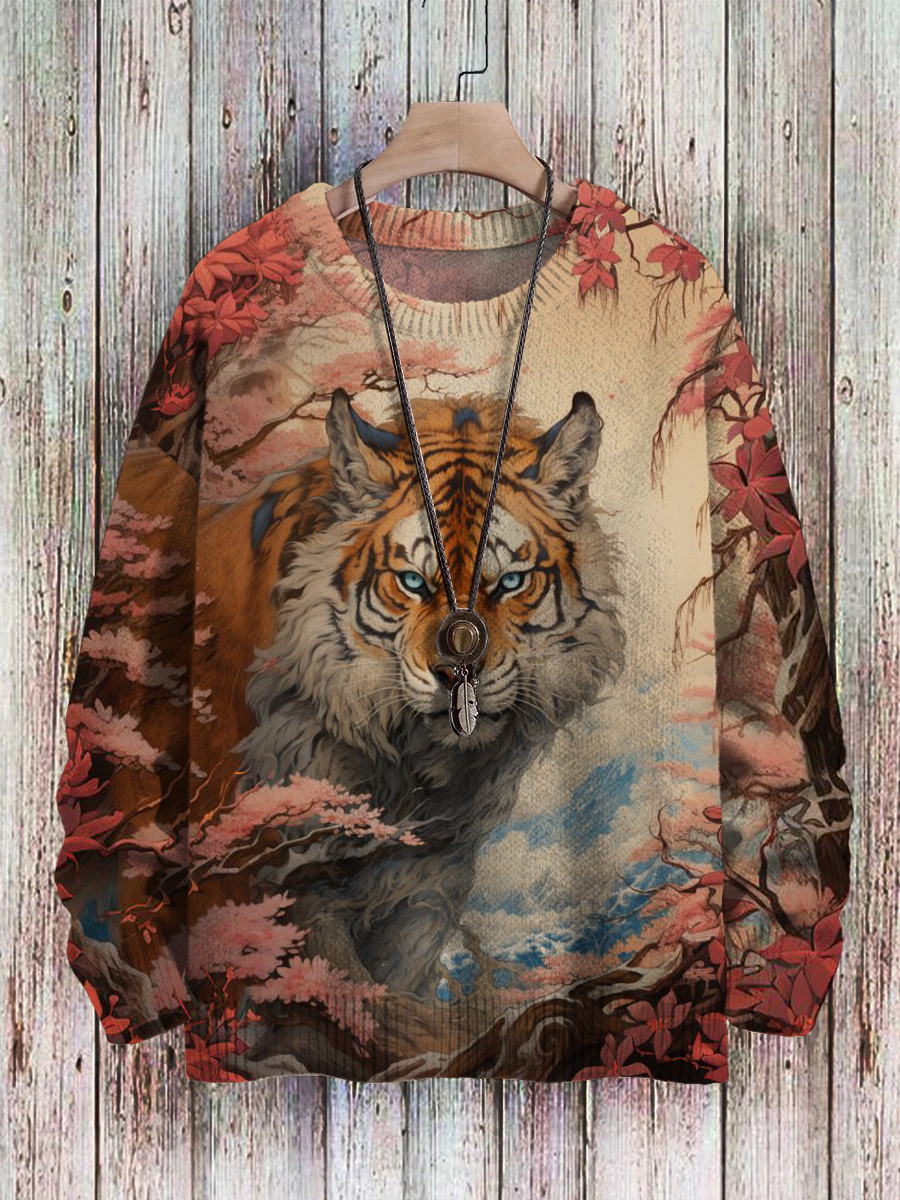 Men's Sweater Tiger Pattern Pullover Print Casual Sweater