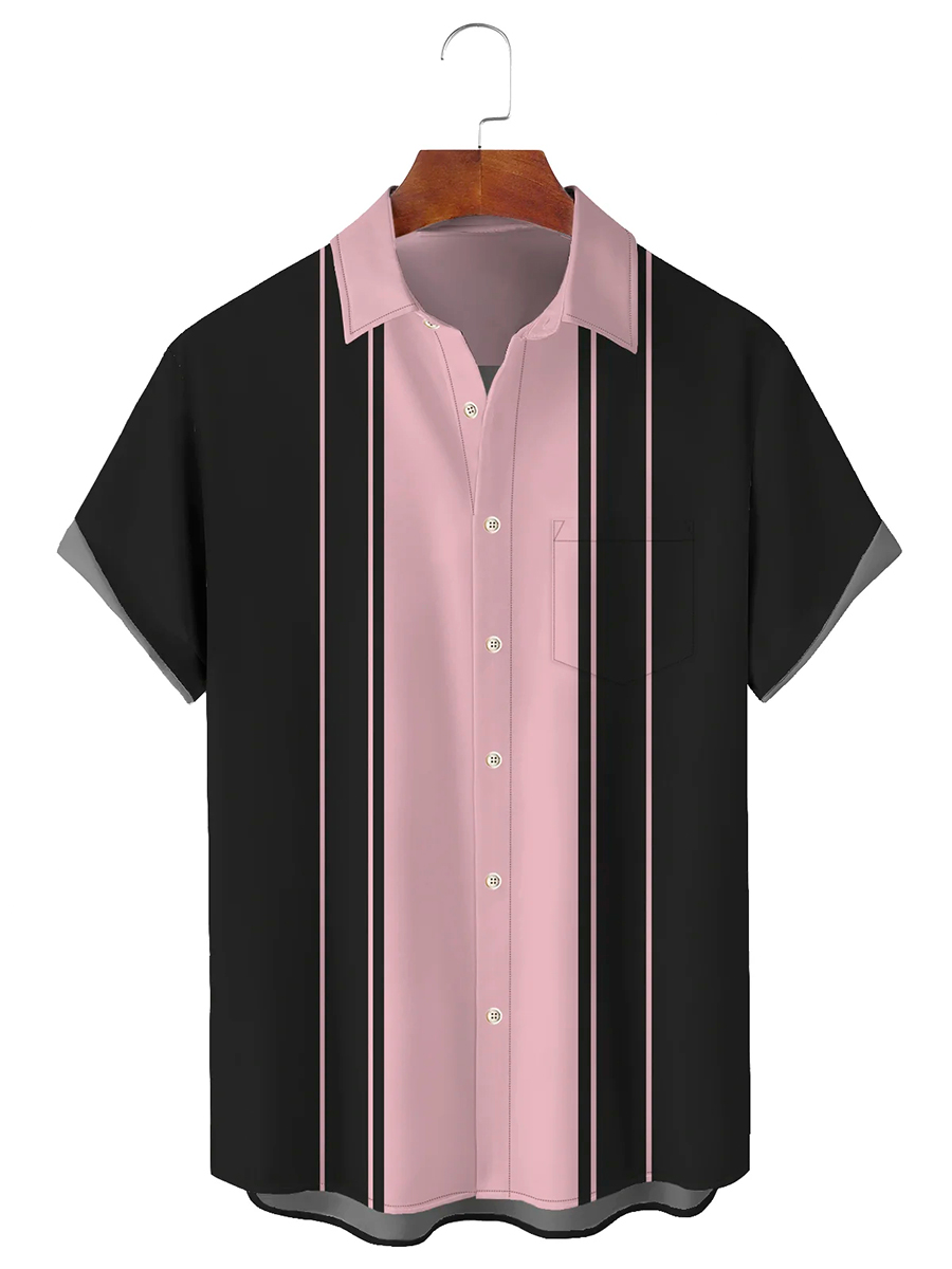 50's Men's Retro Bowling Shirts Contrast Color Stretch Big Size Aloha Shirts
