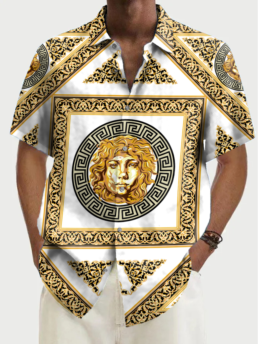 Stylish Retro Greek Art Pattern Shirt Men's Aloha Shirt