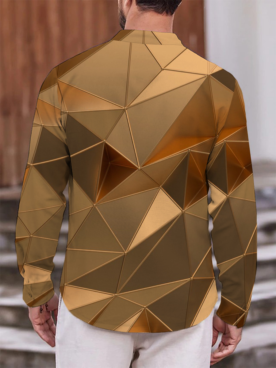 Men's Shirt Golden Geometry Print Casual Vacation Oversized Long Sleeve Shirt