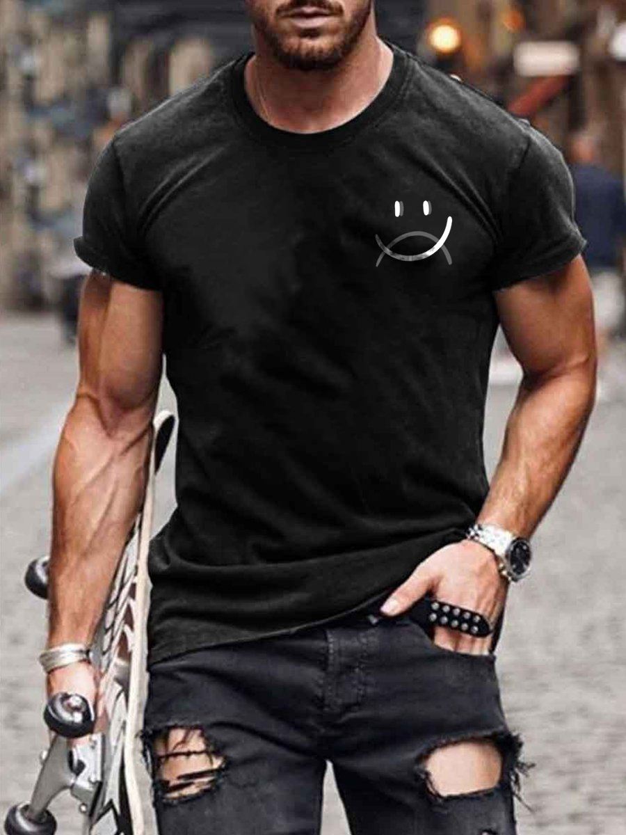 Men's Casual 2 Emoji Print T-Shirt