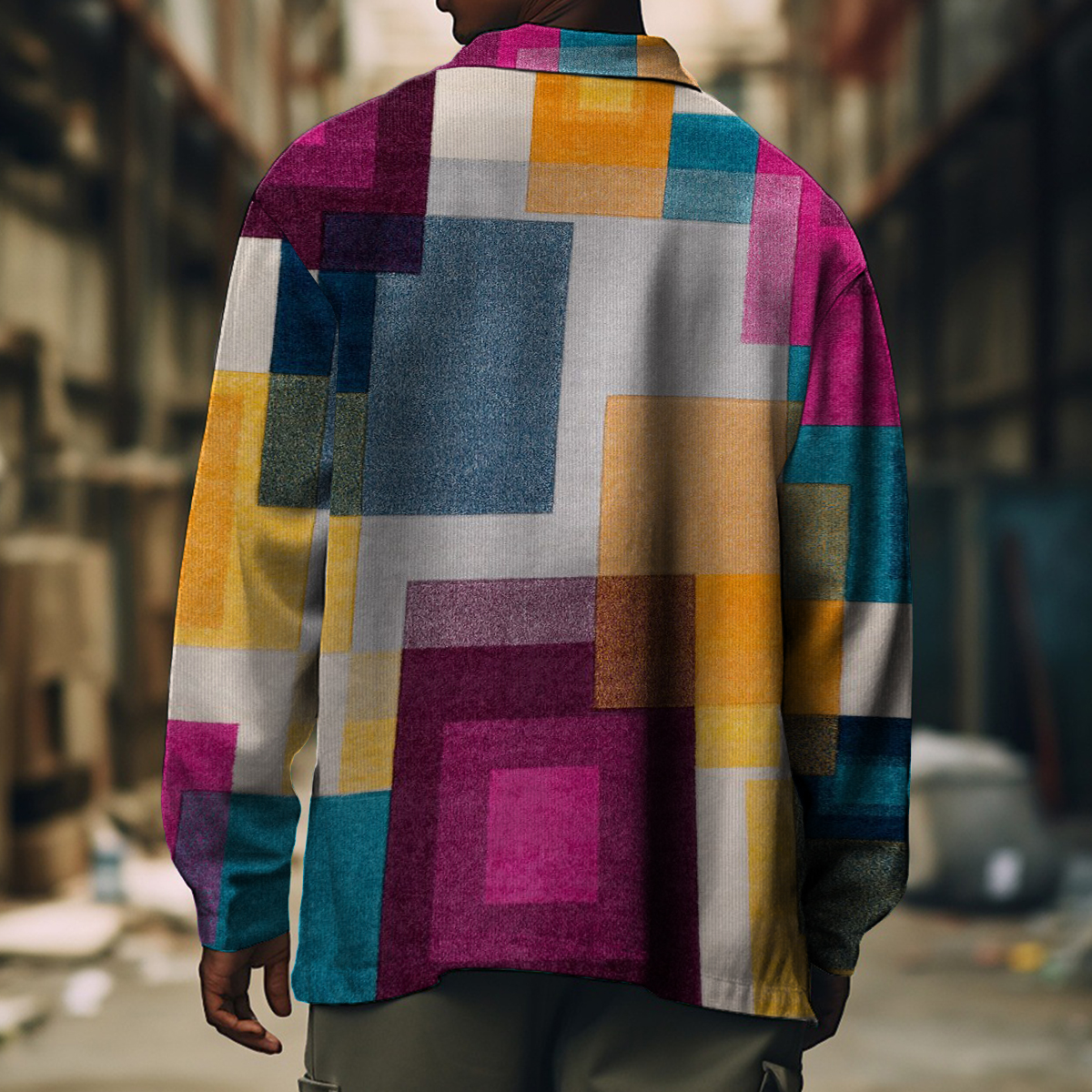 Men's Casual Jacket Stylish Colorblock Long Sleeve Pockets Shirt Jacket