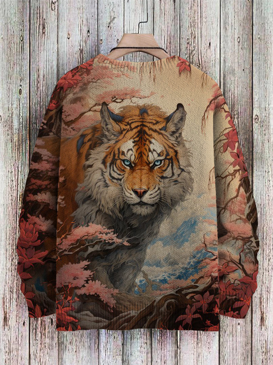 Men's Sweater Tiger Pattern Pullover Print Casual Sweater