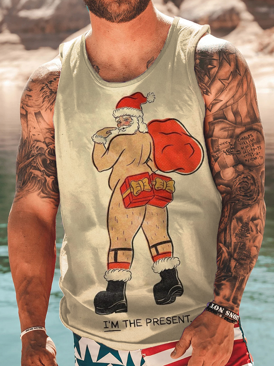 Men's Sleeveless T-shirt Fun Christmas Santa Print Tank Top