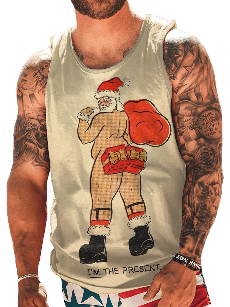 Men's Sleeveless T-shirt Fun Christmas Santa Print Tank Top