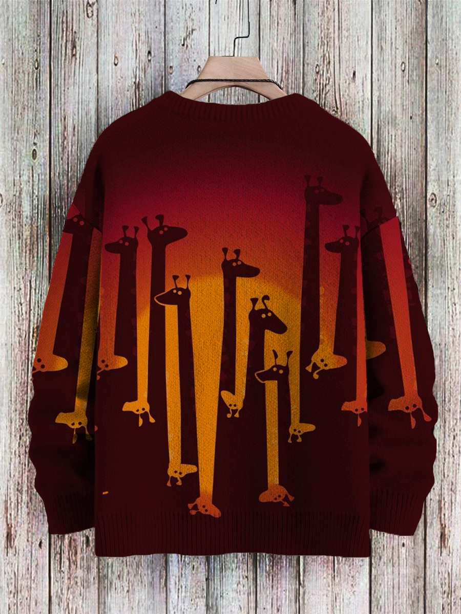 Men's Sweater Cute Cartoon Giraffe Pattern Pullover Print Casual Sweater