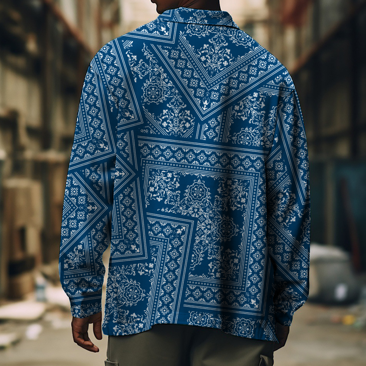 Men's Casual Jacket Retro Paisley Patchwork Pattern Long Sleeve Pockets Shirt Jacket