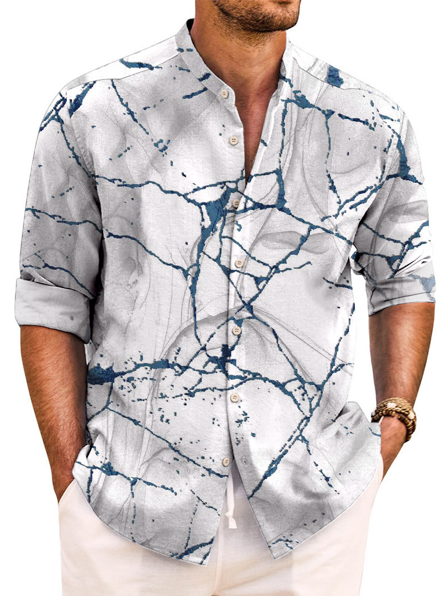 Marble Print Easy Care Aloha Long Sleeve Shirts
