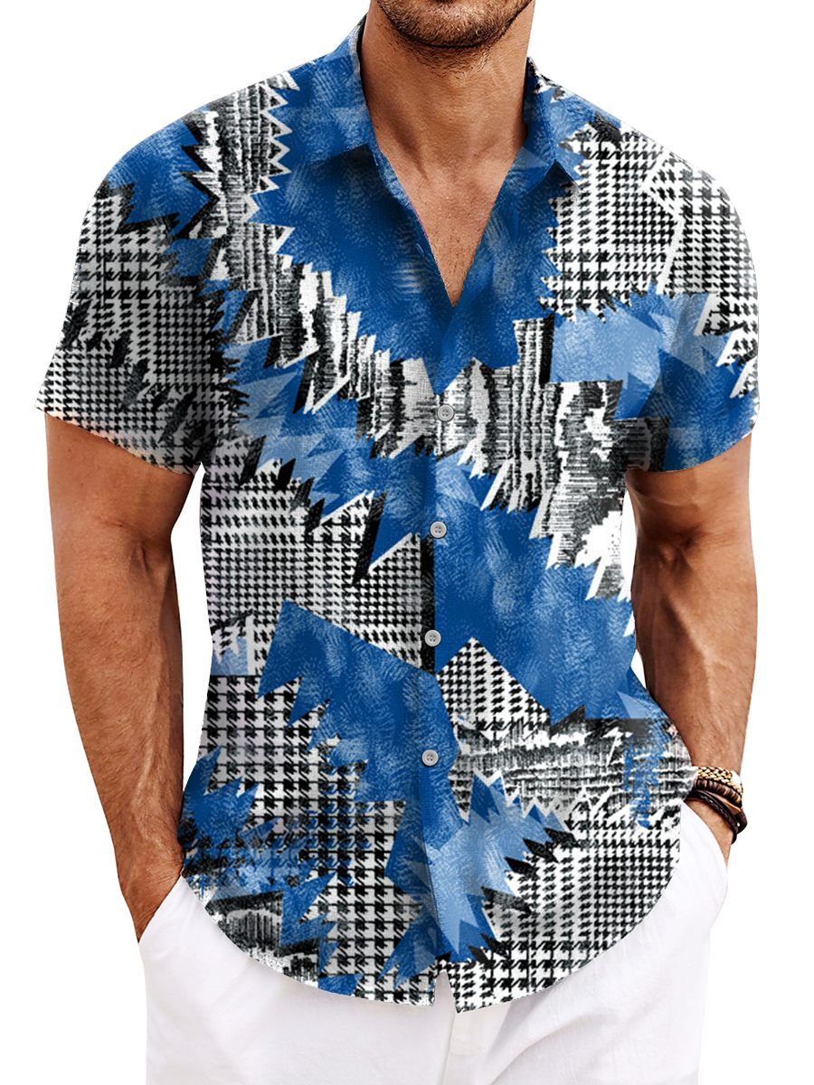 Retro Houndstooth Patchwork Pattern Shirt Men's Shirt