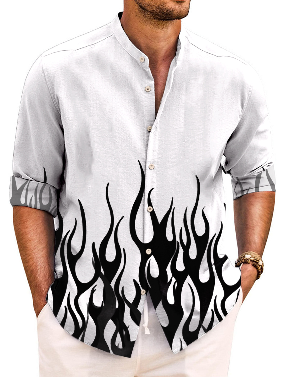 Vintage Flame Pattern Easy Care Aloha Long Sleeve Shirts