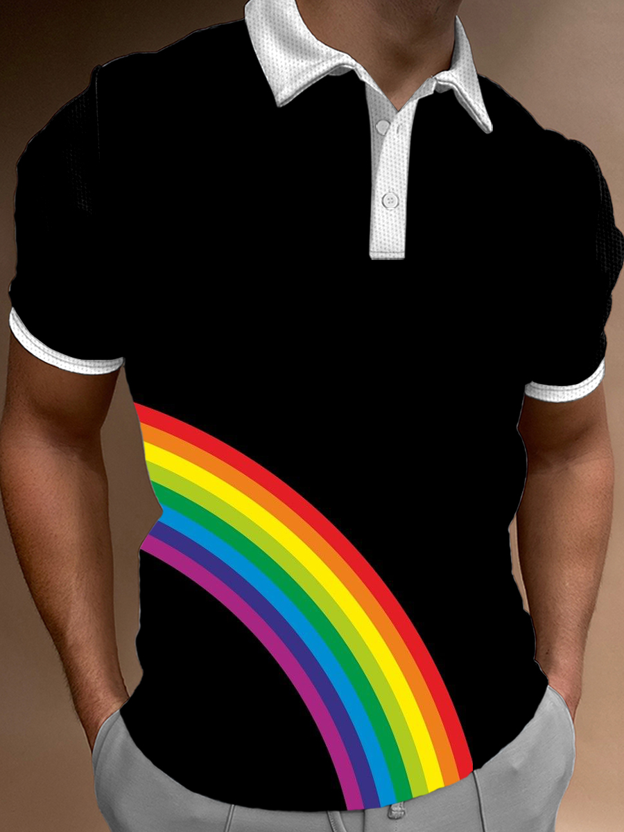 Pride Rainbow Print Short Sleeve Polo Shirt