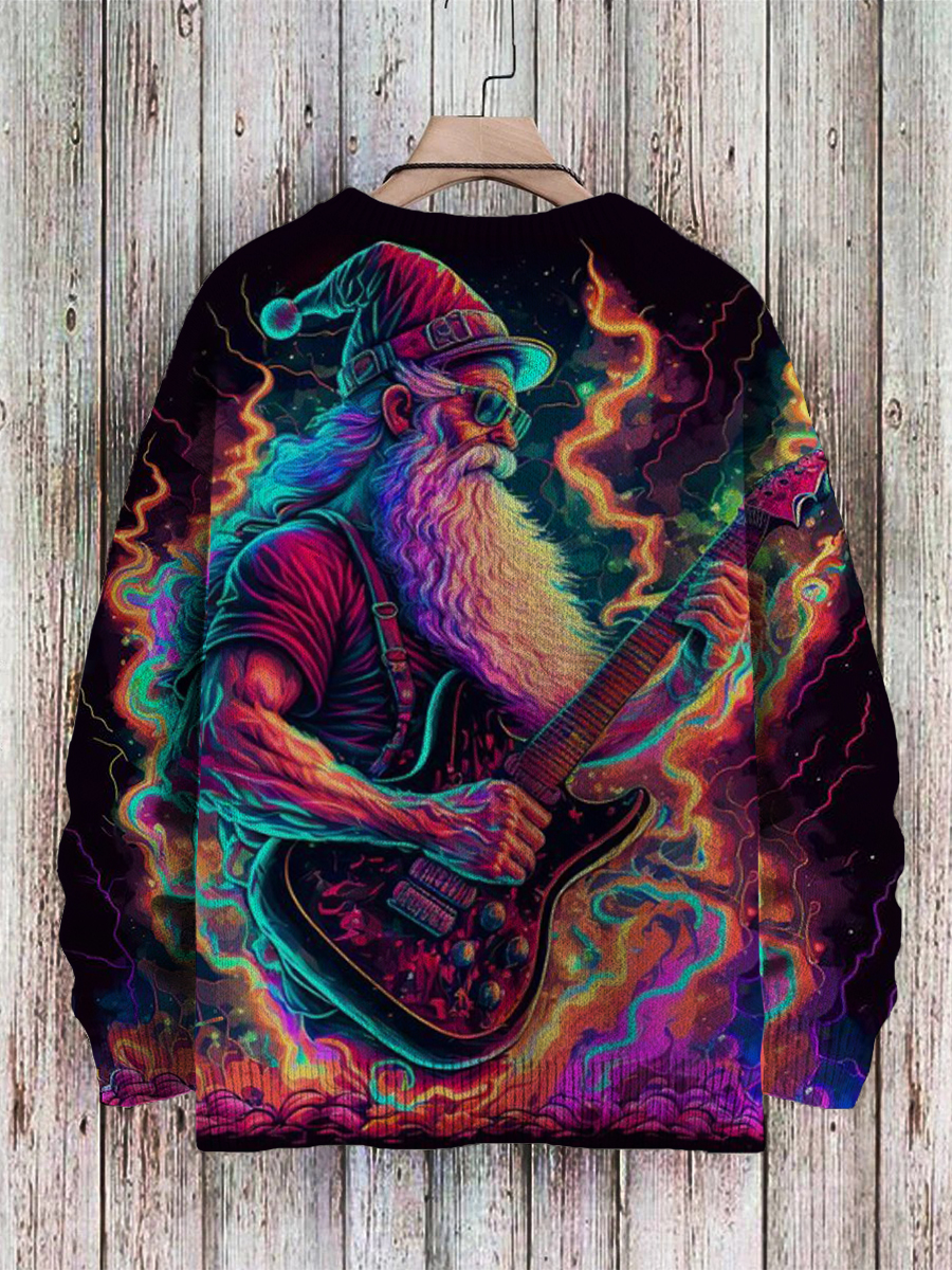 Men's Sweater Santa Love Music Rock Roll Pattern Pullover Print Casual Sweater