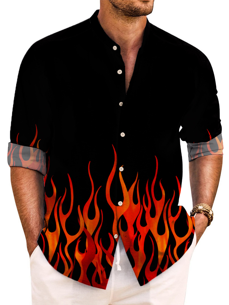 Vintage Flame Pattern Easy Care Aloha Long Sleeve Shirts