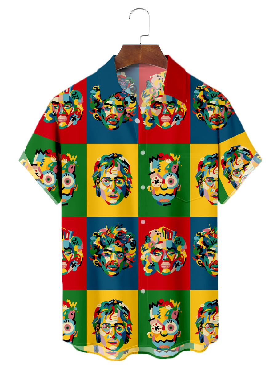 Men's Nostalgic Colorblock Art Pattern Shirts Aloha Shirts