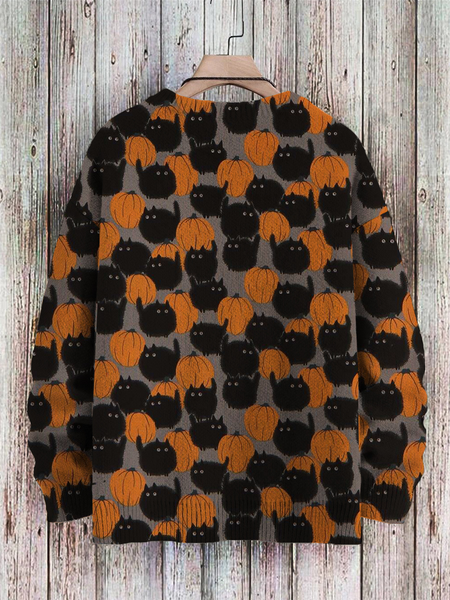 Men's Sweater Cute Black Cats Print Pullover Print Casual Sweater