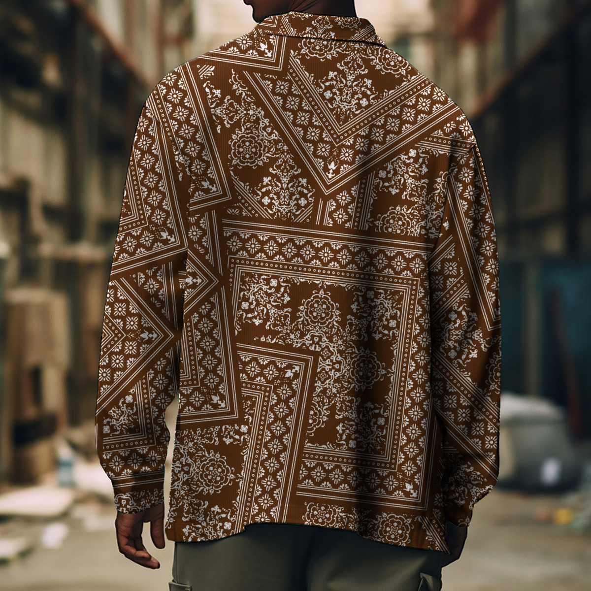 Men's Casual Jacket Retro Paisley Patchwork Pattern Long Sleeve Pockets Shirt Jacket