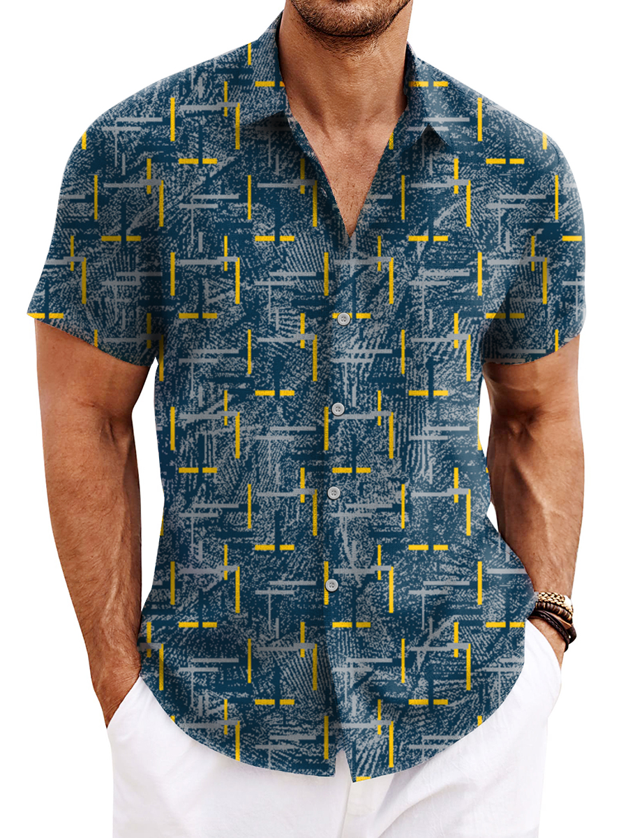 Retro Geometry Pattern Shirt Men's Shirt