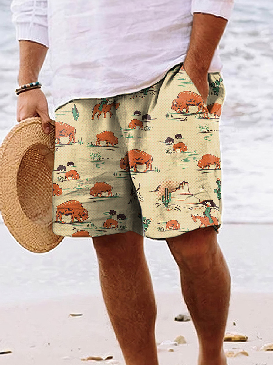 Men's Shorts Holiday Western Cowboy Print Beach Shorts