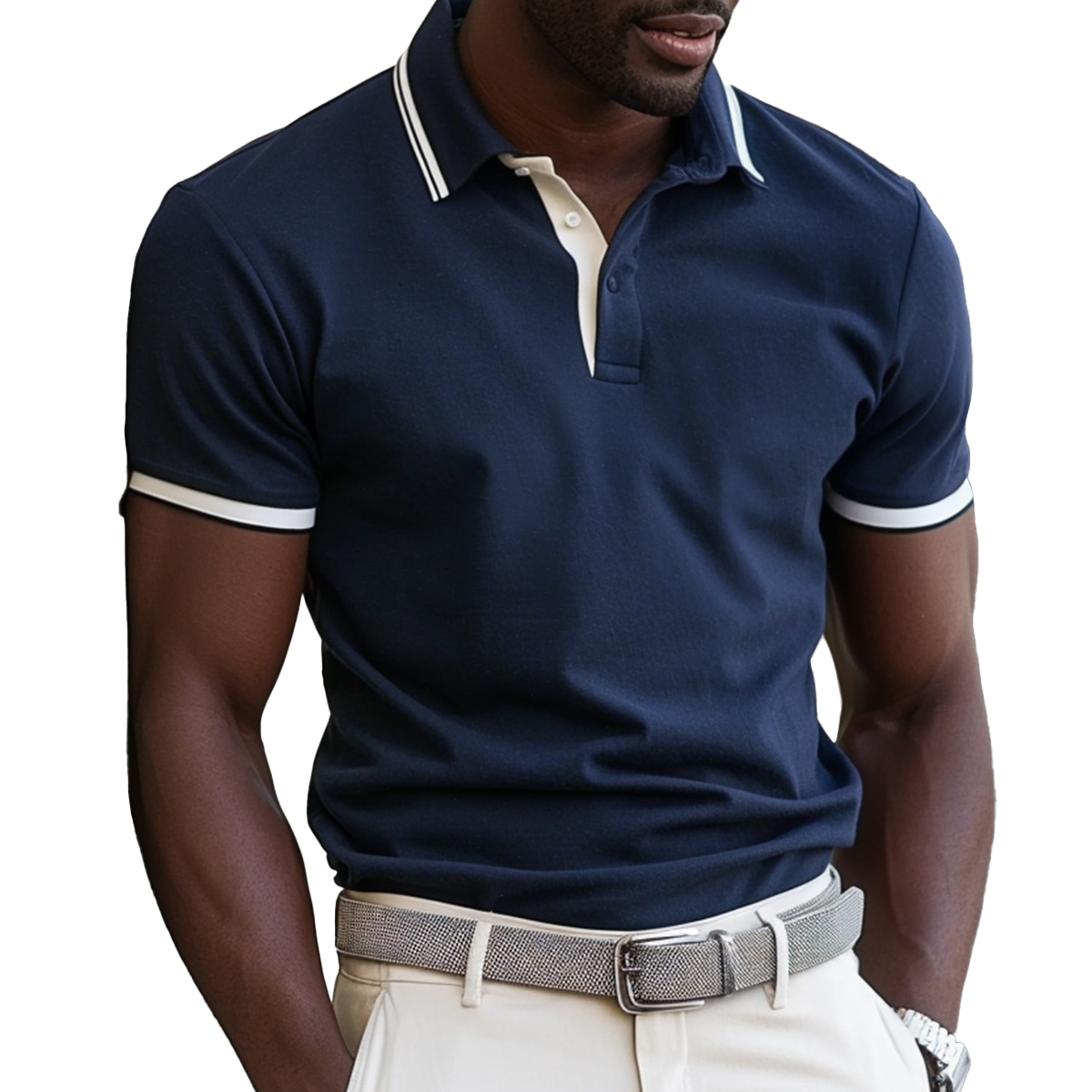 Men's Stylish Colorblock Navy Polo Shirt