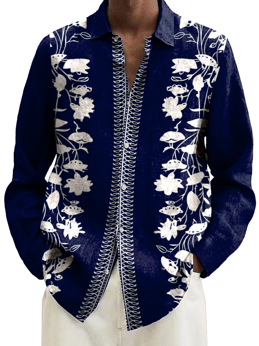Men's Shirt Stylish Floral Print Casual Vacation Oversized Long Sleeve Shirt