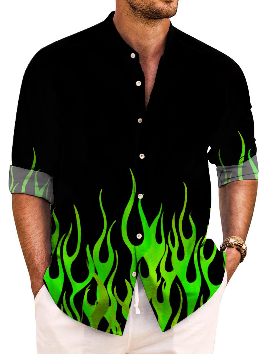 Vintage Flame Pattern Easy Care Aloha Long Sleeve Shirts