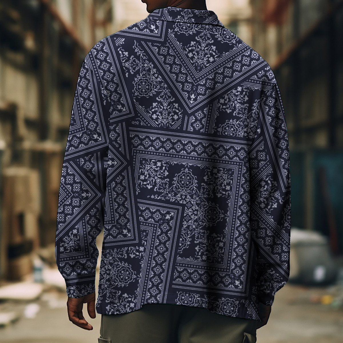 Men's Casual Jacket Retro Paisley Patchwork Pattern Long Sleeve Pockets Shirt Jacket