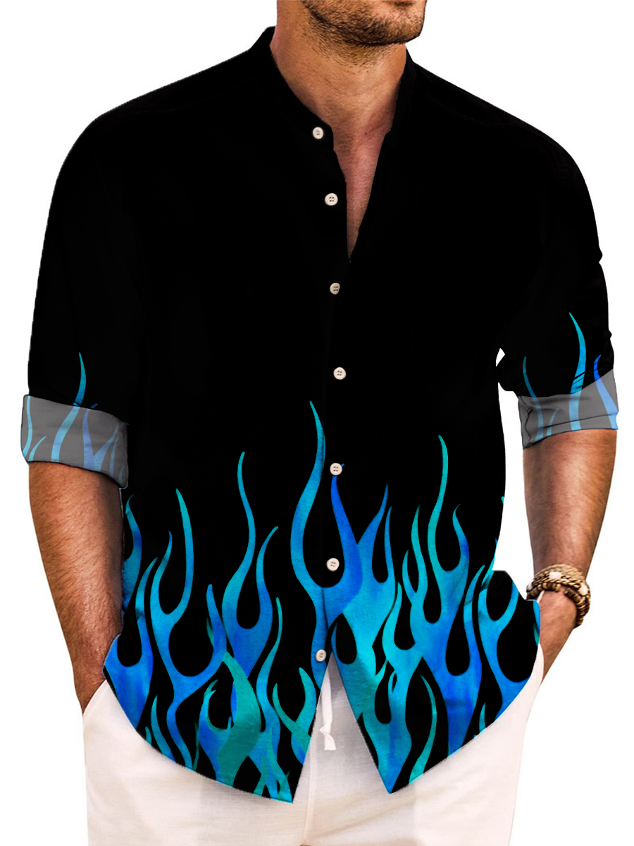 Vintage Flame Pattern Easy Care Aloha Long Sleeve Shirts