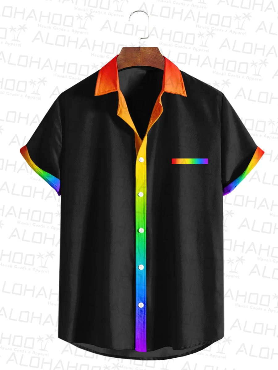Men's Hawaiian Shirt Pride Rainbow Art Print Beach Easy Care Short Sleeve Shirt