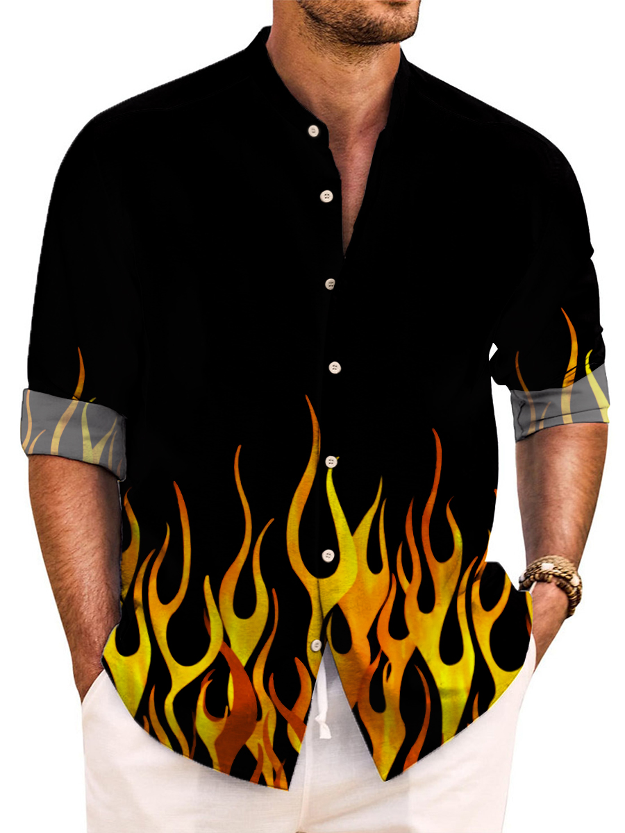 Vintage Flame Pattern Easy Care Aloha Long Sleeve Shirts