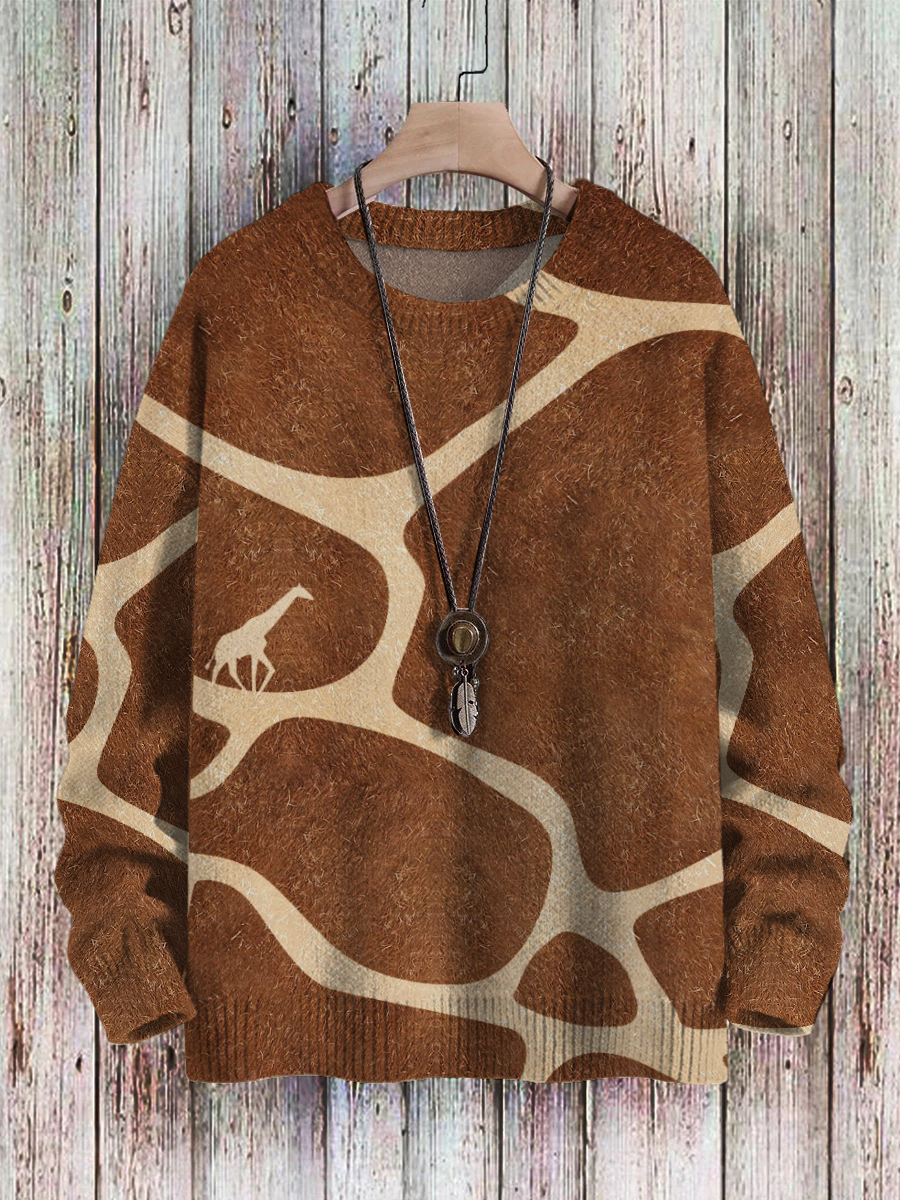 Men's Sweater Retro Giraffe Pattern Pullover Print Casual Sweater