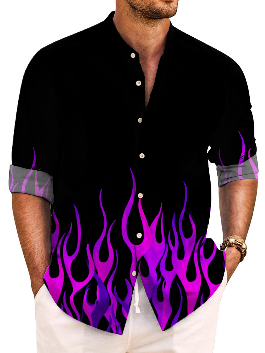 Vintage Flame Pattern Easy Care Aloha Long Sleeve Shirts