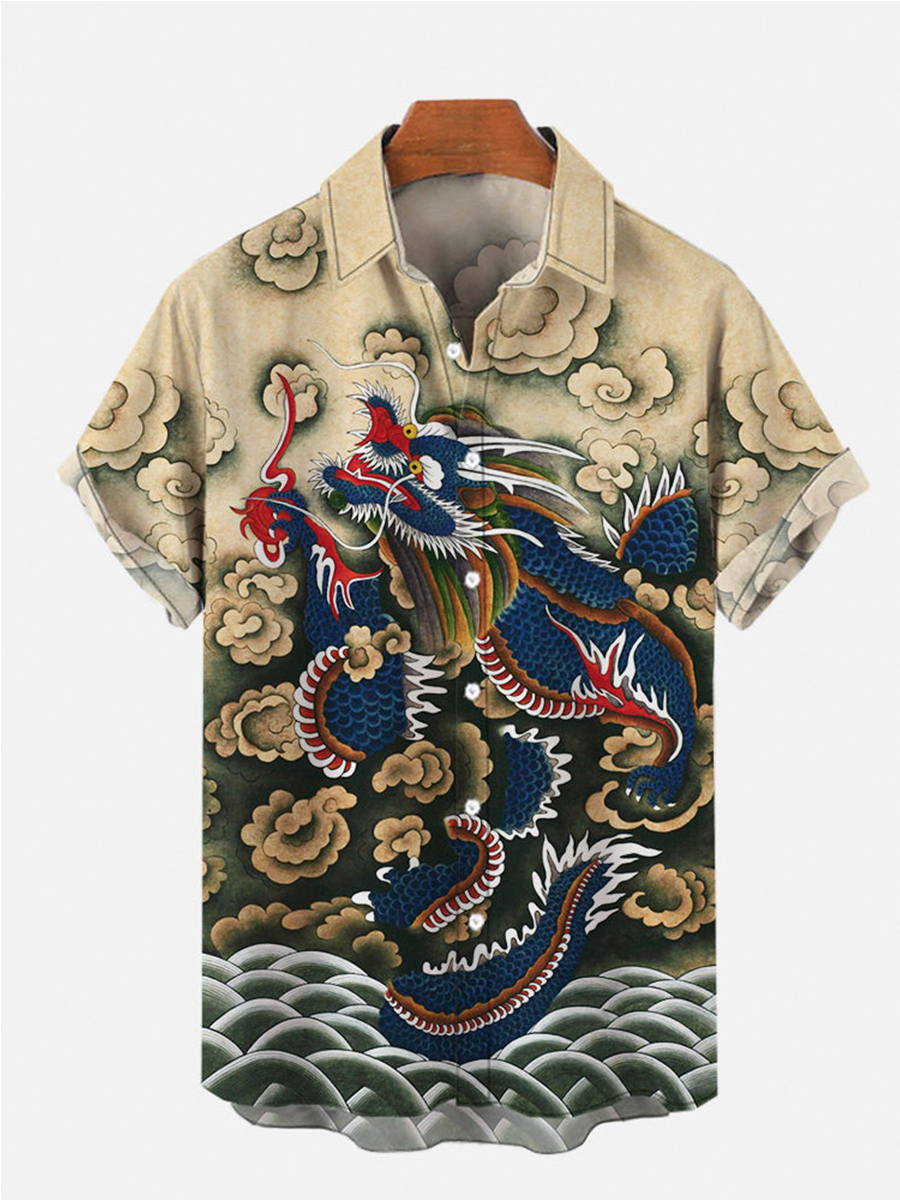 Men's Hawaiian Shirts Loong Print Aloha Shirts