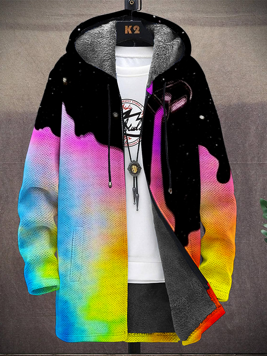 Men's Rainbow Bottle Hooded Two-Pocket Fleece Cardigan Jacket