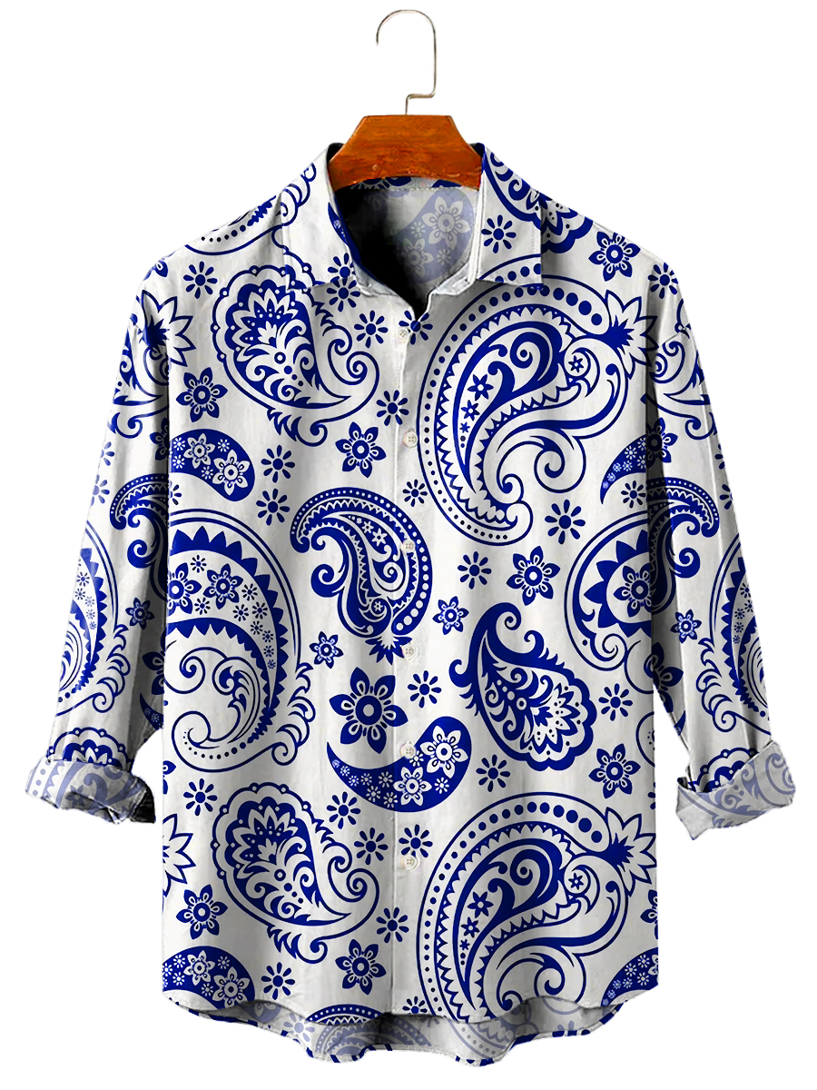 Men's Art Paisley Print Long Sleeve Shirt
