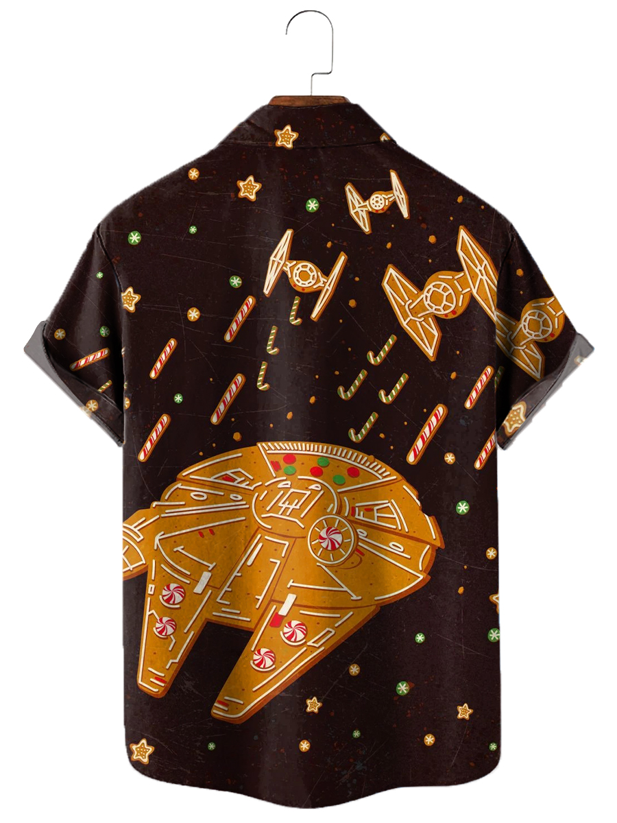 Men's Hawaiian Shirts Christmas Space Shuttle Cookies Print Aloha Shirts