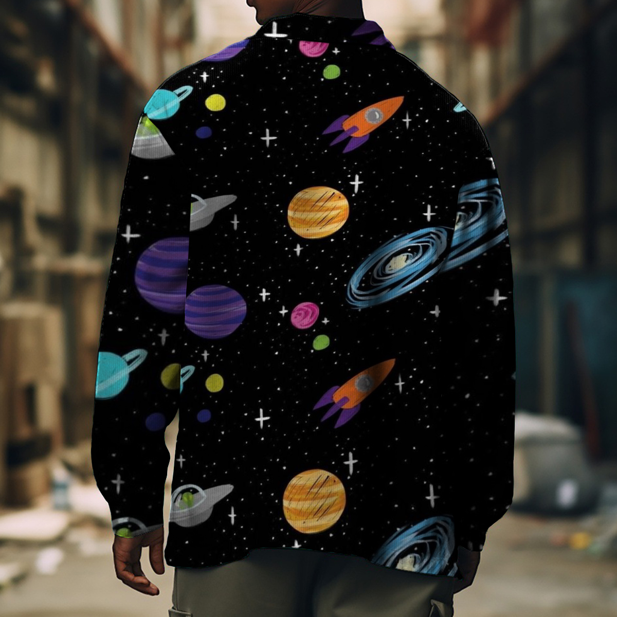 Men's Casual Jacket Galaxy Print Long Sleeve Pockets Jacket