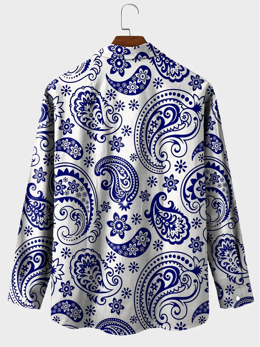 Men's Art Paisley Print Long Sleeve Shirt
