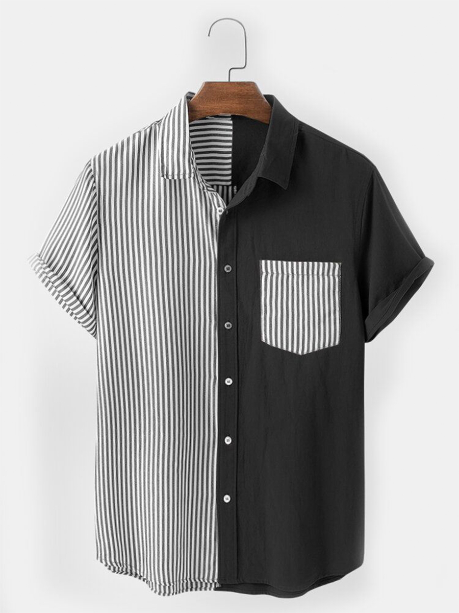 Men's Cotton-Linen Shirt Retro Basic Stripes Breathable Plus Size Shirts