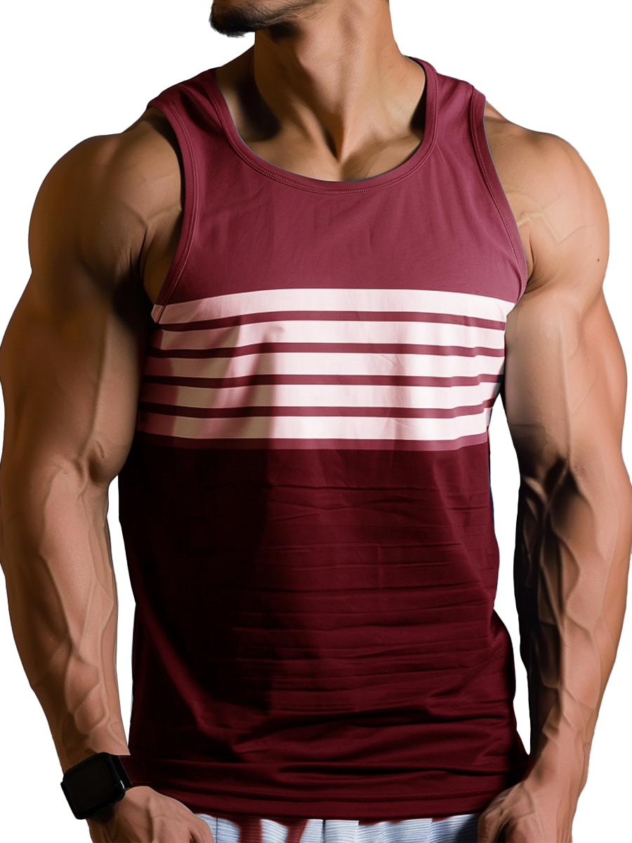 Men's Basics Stripes Colorblock Crew Neck Tank Top Muscle Tee