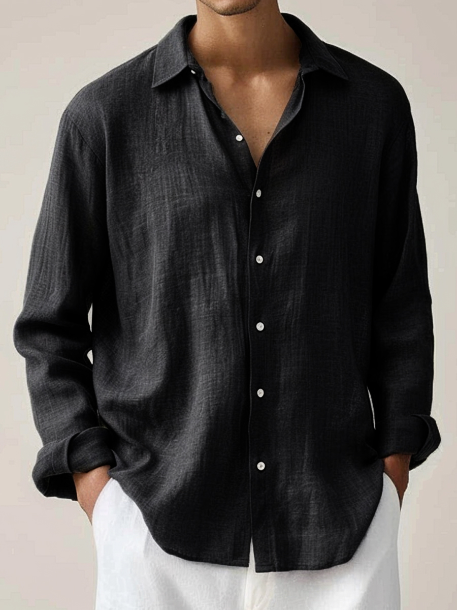 Men's Cotton-Linen Shirt Basics Solid Color Breathable Plus Size Shirts