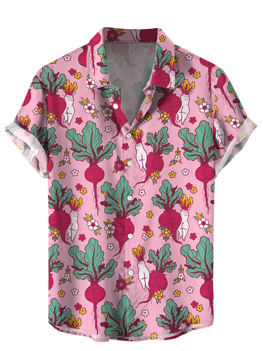 Men's Hawaiian Shirts Funny And Sexy Radish Print Aloha Shirts