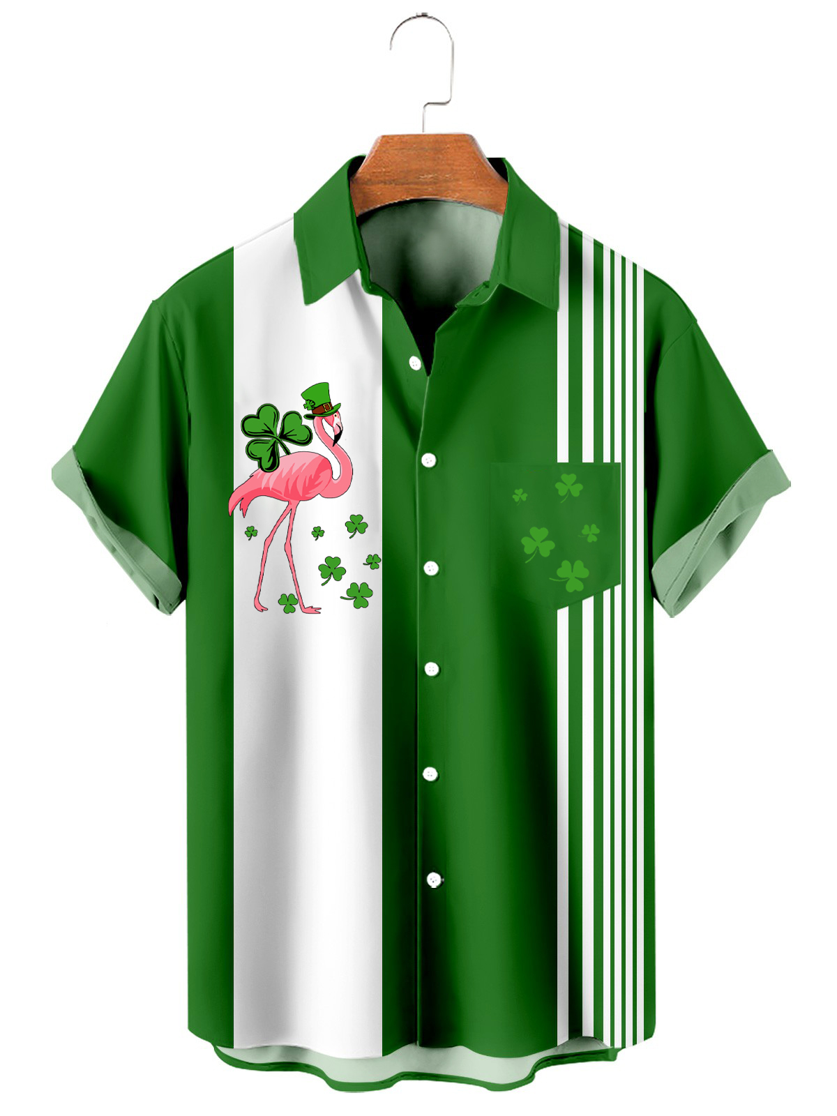 Men's Hawaiian Shirts Art St Patrick's Day Print Chest Pocket Bowling Style Short Sleeve Shirt