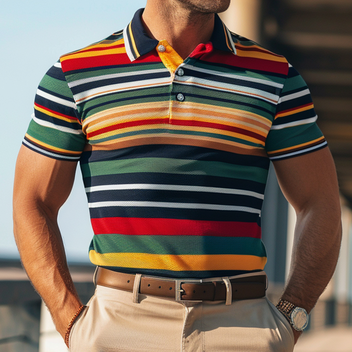 Men's Multicolor Stripes Polo Shirt
